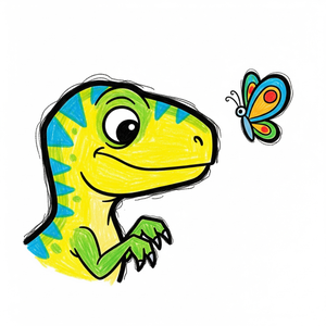 Curious Velociraptor Watching a Little Butterfly